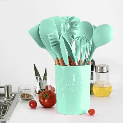 Kit de Utensílios em Silicone 12 Peças com Suporte Verde Aquilae