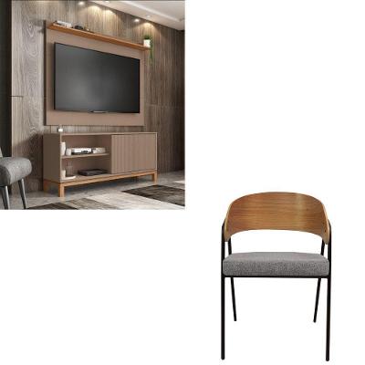 Kit Copa Painel Rack Jace com Poltrona Aero para Sala de Estar Cinza Caemmun Móveis