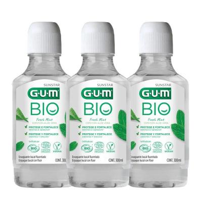 Kit 3 Enxaguante Bucal Antisséptico Gum Bio Sabor Hortelã sem Álcool 3x300ml
