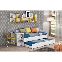 Sofá Cama Solteiro Helena c/ 2 Gavetas e Auxiliar Branco - Cimol - 1