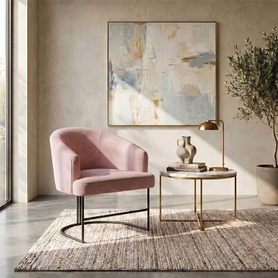 Poltrona Decorativa Chiara Veludo Rosa com Base de Aço para Sala de Estar Mobília Decor