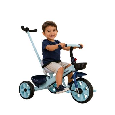 Triciclo Infantil com Empurrador e Pedal com Cestos Dianteiro e Traseiro Azul Unitoys