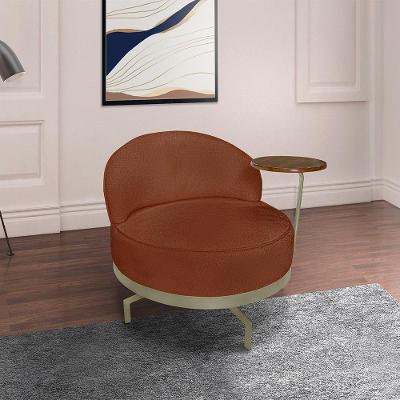 Poltrona Banff Bouclê Terracota G63 Giratória com Braço Madeira Maciça para Sala de Estar Gran Belo