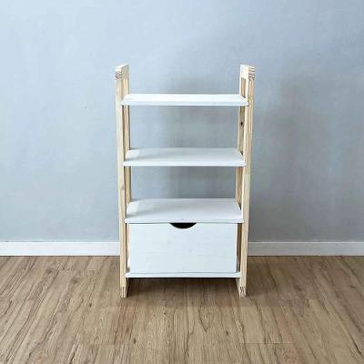 Aparador Linea Slim 4 Prateleiras 1 Gaveta Madeira 54cm Branco e Natural Artfactory Design