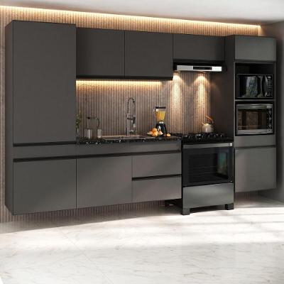 Cozinha Completa Suspensa Milano MP2406 9 Portas 1 Gaveta MDF MDP 313cm Cinza Grafite Multimóveis