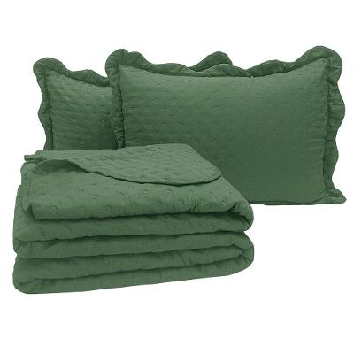 Kit Cobre Leito Colcha Alvorada King 3 Peças Percal 300 Fios Clássico - Verde Esmeralda