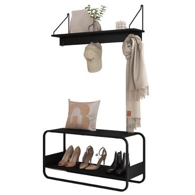 Sapateira Banco Luna 28108 90cm com Prateleira Oslo Nero Preto Artesano Móveis