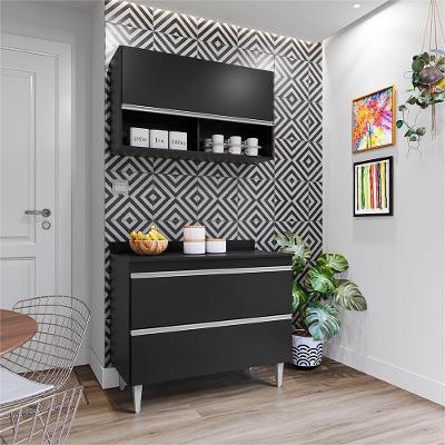 Conjunto Balcão de Cozinha Wollo G96 3 Portas Mdf-mdp Preto Gran Belo