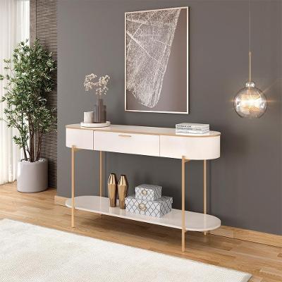 Aparador Decorativo Amanda G18 1 Gaveta 135cm Off White com Pés Metálicos Dourados Gran Belo