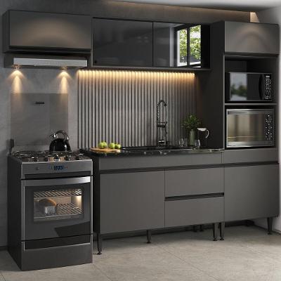 Armário de Cozinha Completa Milano MP2395 7 Portas 1 Gaveta 251,5cm Cinza Grafite Multimóveis