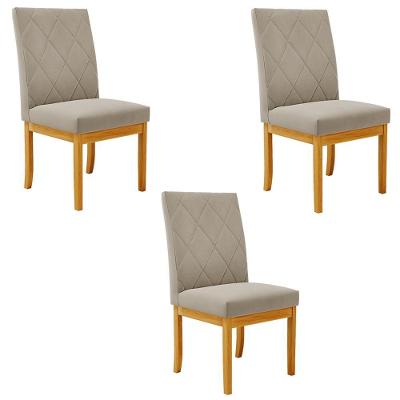Kit 3 Cadeiras de Sala de Jantar Gomes Madeira Maciça Suede Bege Gran Belo