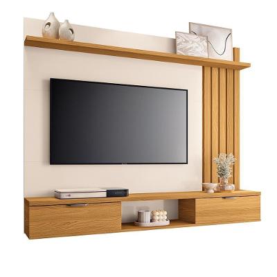 Painel Suspenso para Tv Lets 55" 160cm Mdp Mdf Ripado Off White Cinamomo Gran Belo
