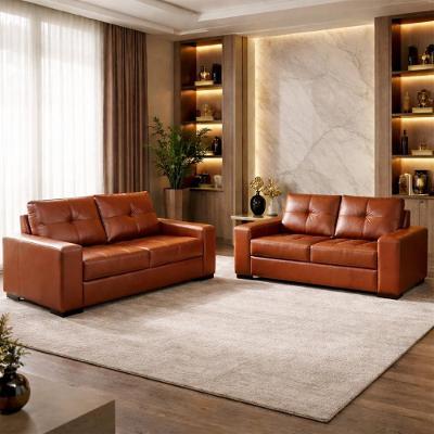 Conjunto de Sofás Turim G58 2 e 3 Lugares Couro Caramelo Gran Belo