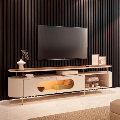 Rack Bancada Greta para Tv 85 Polegadas 219cm MDF com Led Off White-castanho Gran Belo
