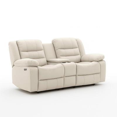 Sofá Hollywood 2 Lugares Reclinável Elétrico 184cm Bege Couro Sintético com Baú e Usb Gran Belo