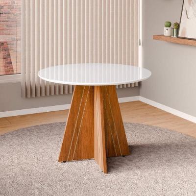 Mesa De Jantar Redonda Com Vidro 4 Lugares Multimóveis Cr50245 Cinamomo-off White
