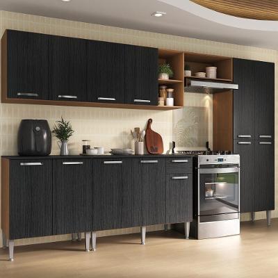 Armário Cozinha Modulada Completa 298cm Pequim Top Multimóveis Mp3770 Madeirado-preto