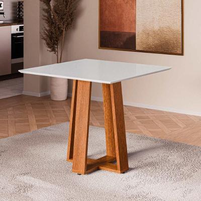 Mesa De Jantar Quadrada Com Vidro 4 Lugares Multimóveis Cr50239 Cinamomo-off White