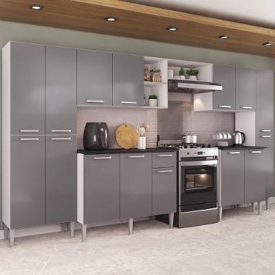 Armário Cozinha Modulada Completa 329,5cm Pequim Top Multimóveis Mp3754 Branco-lacca Fumê