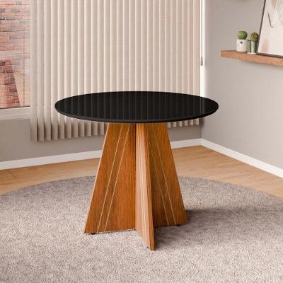 Mesa De Jantar Redonda Com Vidro 4 Lugares Multimóveis Cr50245 Cinamomo-preto