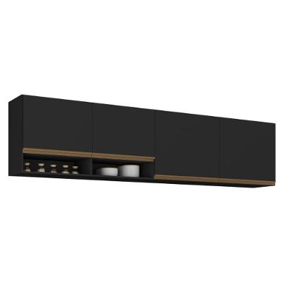 Kit Armário Cozinha Aéreo 105cm Com Aéreo 120cm Veneza Multimóveis Mp2292 Preto-Dourado