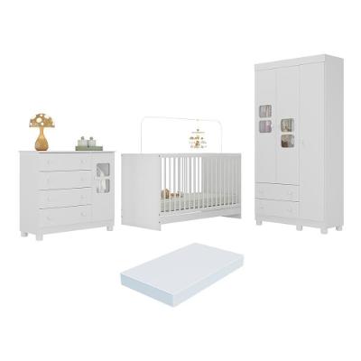 Quarto de Bebê Completo com Berço 3 em 1 MP4542 4 Portas 6 Gavetas Branco Multimóveis