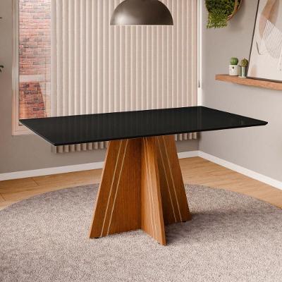 Mesa De Jantar Com Vidro 6 Lugares Multimóveis Cr50249 Cinamomo-preto