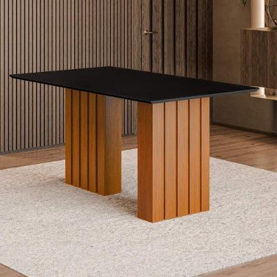 Mesa De Jantar Com Vidro 6 Lugares Multimóveis Cr50233 Cinamomo-preto