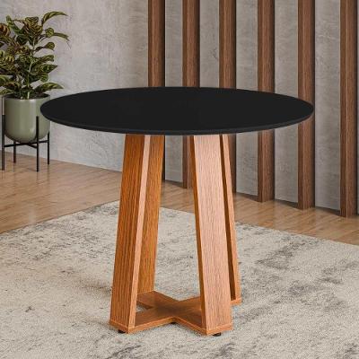 Mesa De Jantar Redonda Com Vidro 4 Lugares Multimóveis Cr50243 Cinamomo-preto