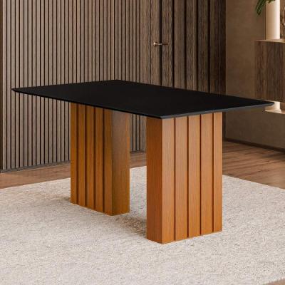 Mesa De Jantar Com Vidro 6 Lugares Multimóveis Cr50232 Cinamomo-preto