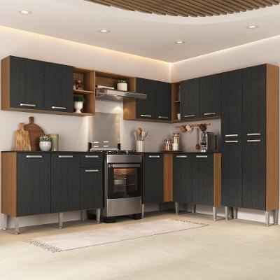 Armário Cozinha Modulada Completa De Canto 432,5cm Pequim Pop Multimóveis Mp3773 Madeirado-preto