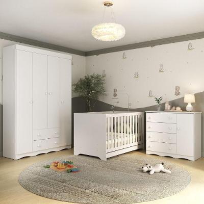 Quarto de Bebê Completo Mp4583 Realeza 5 Portas 6 Gavetas em MDP 122cm Branco Multimóveis