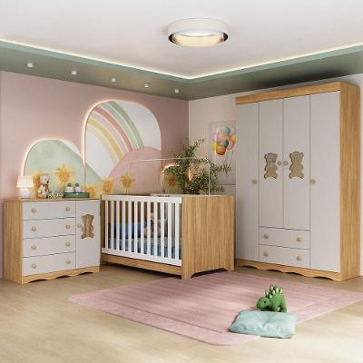 Conjunto de Quarto de Bebê MP4809 Doçura 5 Portas 6 Gavetas MDP 122cm Amadeirado-off White