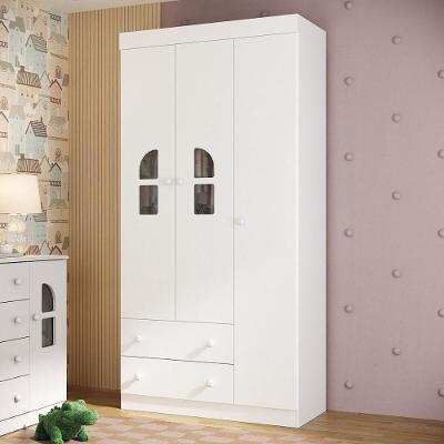 Guarda Roupa Infantil Amora MP4508 3 Portas Giratórias 2 Gavetas MDF MDP Branco Multimóveis