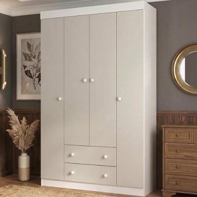 Guarda Roupa Solteiro Lira MP4804 4 Portas de Bater 2 Gavetas MDP Branco-Off White Multimóveis