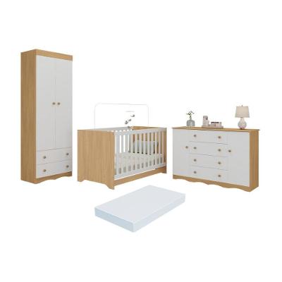 Quarto de Bebê Completo Mp4611 com Berço Americano 3 em 1 4 Portas 6 Gavetas Madeirado-branco