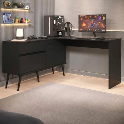 Mesa Gamer Em L Para Computador 2 Portas 1 Gaveta Arena Multimóveis Mp6050 Preto