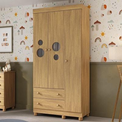 Guarda Roupa Infantil Bombom MP4462 3 Portas Giratórias 2 Gavetas com Vidro Madeirado Multimóveis