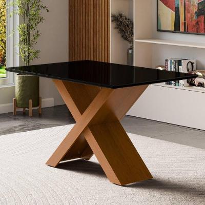 Mesa De Jantar Com Vidro 4 Lugares Multimóveis Cr50235 Cinamomo-preto