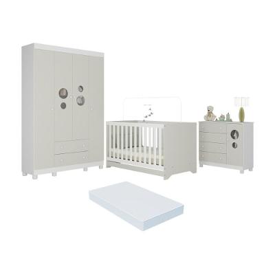 Quarto de Bebê Completo MP4630 Bombom com Berço Americano 3 em 1 5 Portas 6 Gavetas Branco-off White