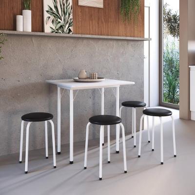 Conjunto Mesa De Jantar Dobrável Com 4 Banquetas Multimóveis CR50267 Branco-preto
