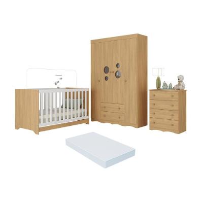 Quarto de Bebê Completo Mp4635 com Berço Americano 3 em 1 4 Portas 6 Gavetas Amadeirado Multimóveis