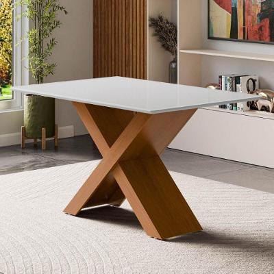 Mesa De Jantar Com Vidro 4 Lugares Multimóveis Cr50235 Cinamomo-off White