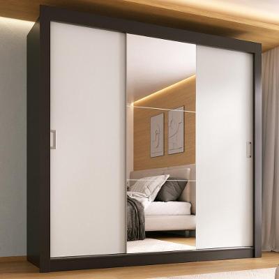 Guarda-roupa Casal Multimóveis Barcelona 3 Portas De Correr Com Espelho Cr35402 Preto-branco Preto-branco