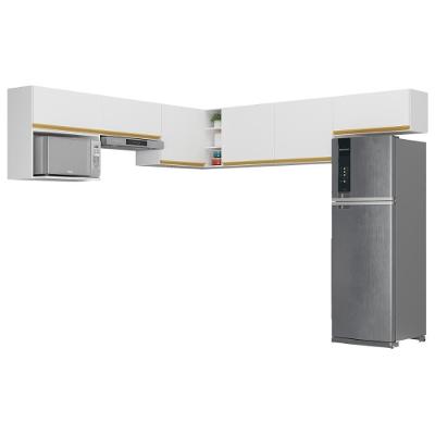 Kit Armário Cozinha Modulada Aéreo Canto 230cm 6 Peças Veneza Multimóveis Mp2296 Branco-Dourado