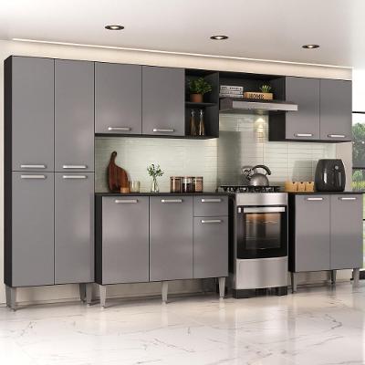 Armário Cozinha Modulada Completa 298cm Pequim Top Multimóveis Mp3768 Preto-lacca Fumê