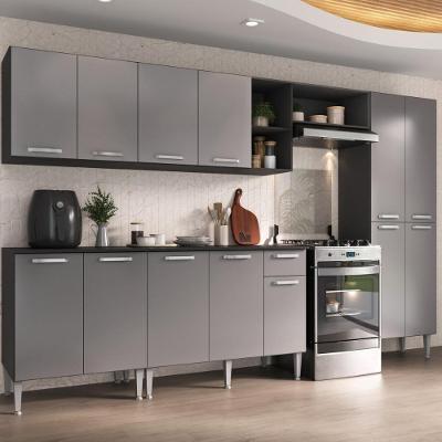 Armário Cozinha Modulada Completa 298cm Pequim Top Multimóveis Mp3770 Preto-lacca Fumê