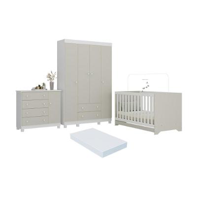 Quarto de Bebê Completo MP4598 Allegra 5 Portas 6 Gavetas MDP Branco-off White Multimóveis