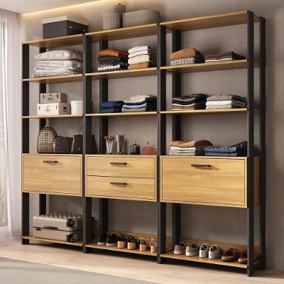 Guarda-roupa Closet Modulado Texas 2 Portas 2 Gavetas 219cm Multimóveis Mp4793 Preto/madeirado Preto/madeirado