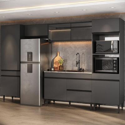 Armário de Cozinha Completa Milano MP2394 9 Portas MDF MDP 313cm Cinza Grafite Multimóveis